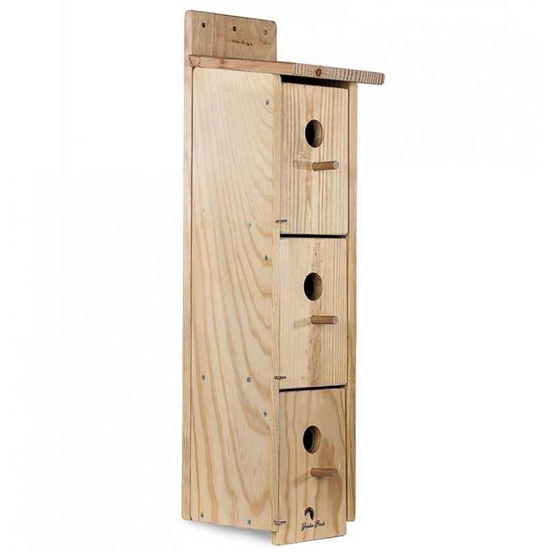 Caja nido de madera triple para colonia de gorriones